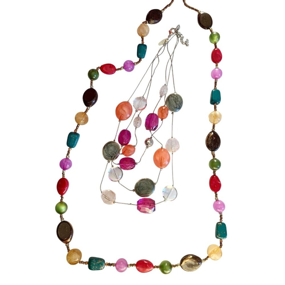 Pair of Pink & Coral Colorful Bead Necklaces (17" & 36") for Layering